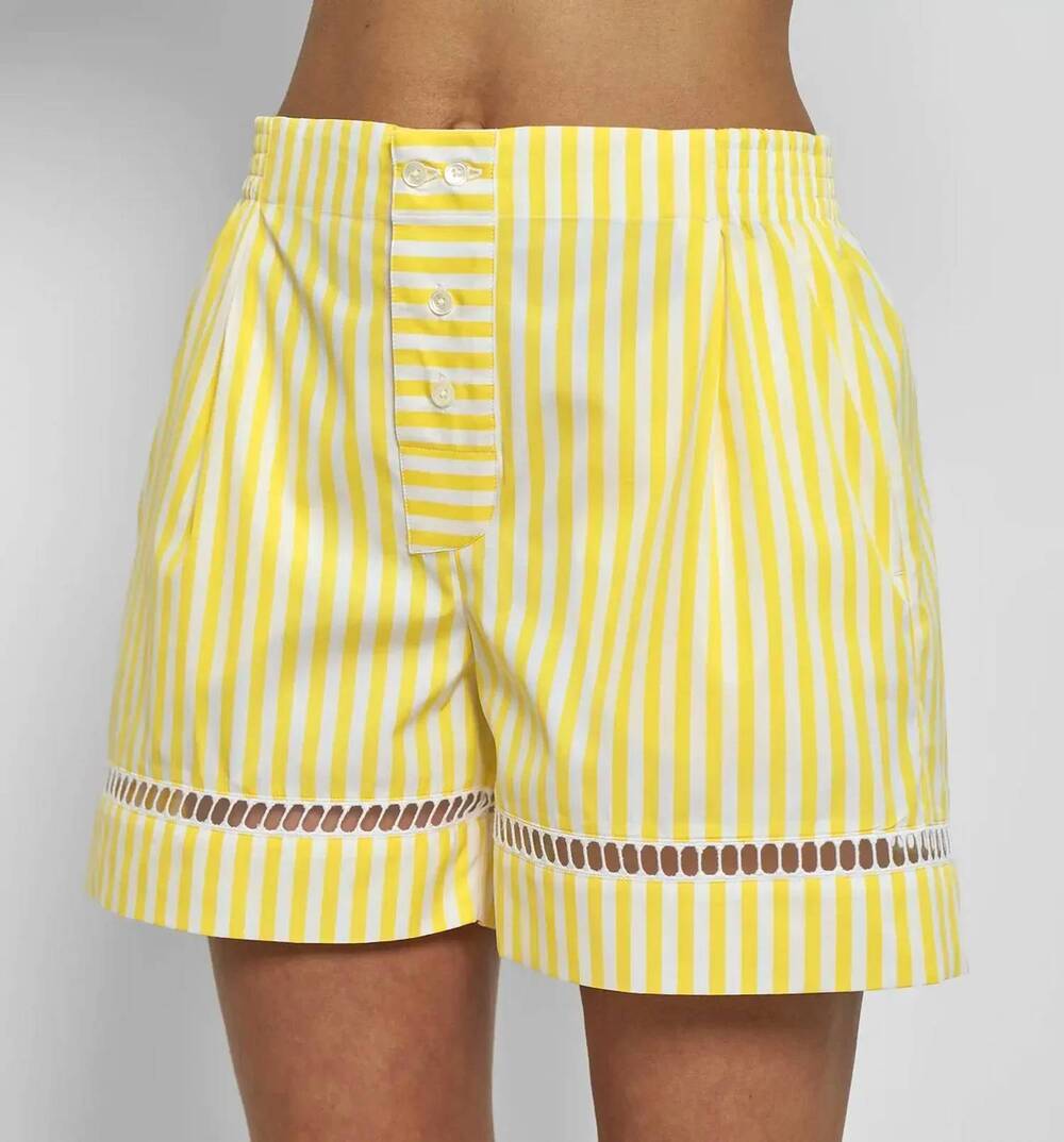 NEW SEBLINE boxer with embroidered hem shorts in pale yellow/white